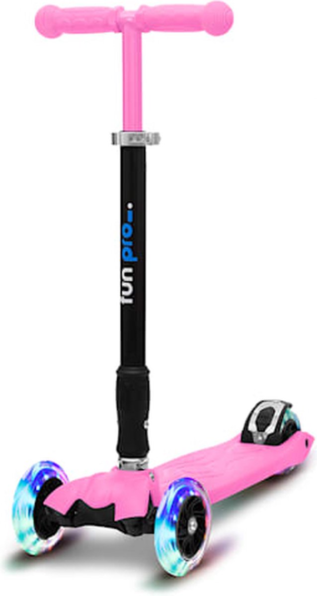 fun pro TWO Kids Scooter - 3 wielen, vanaf 5 jaar, opvouwbaar en in hoogte verstelbaar, LED-wielen, zwaartekrachtbesturing, PU-wielen, achterrem, tot 80 kg, step voor kinderen, roze Step kopen online