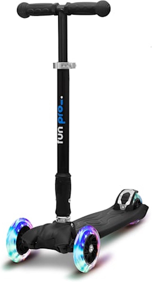 fun pro TWO Kids Scooter - 3 wielen, vanaf 5 jaar, opvouwbaar en in hoogte verstelbaar, LED-wielen, zwaartekrachtbesturing, PU-wielen, achterrem, tot 80 kg, step voor kinderen, zwart Step kopen online