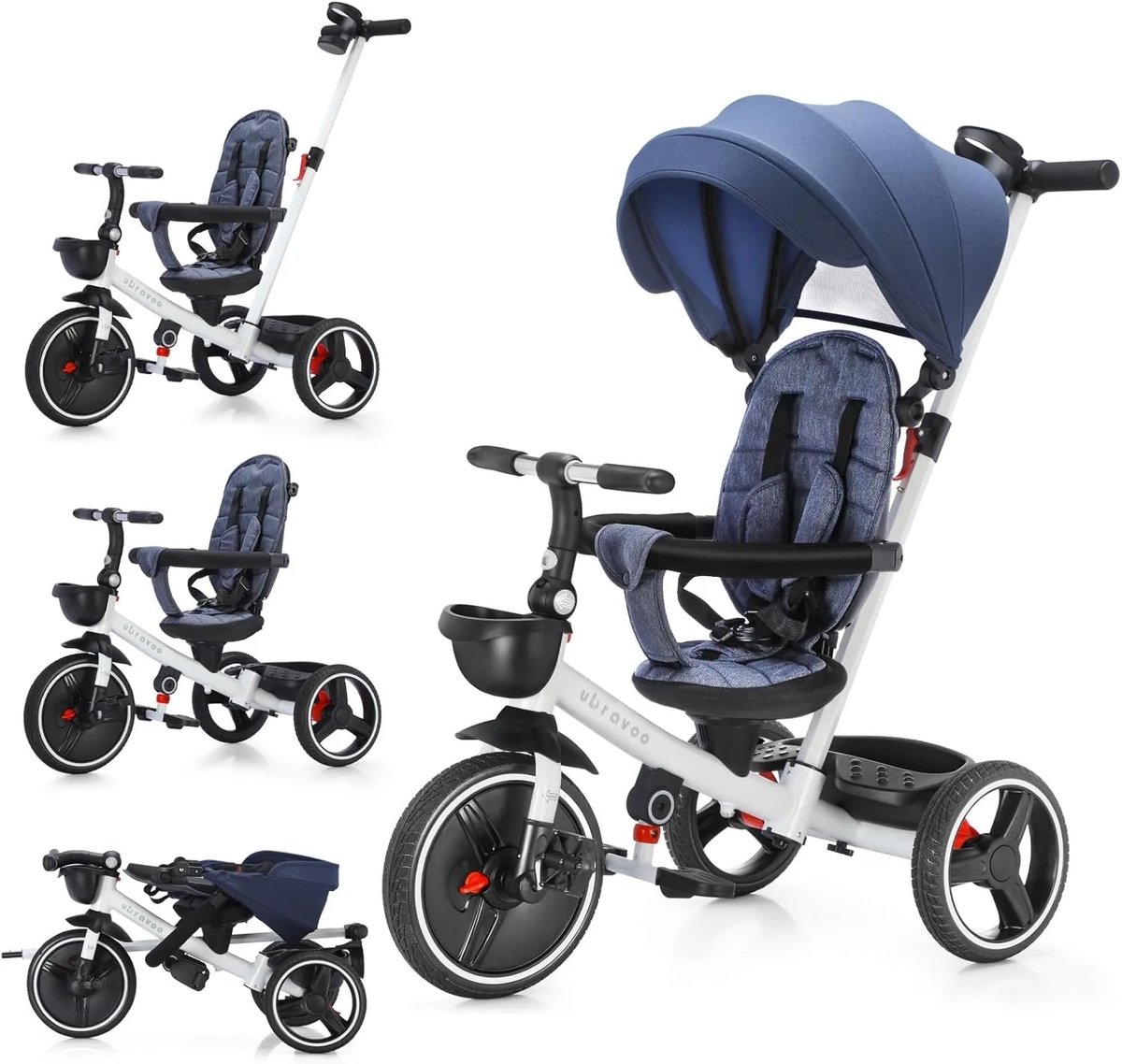 fytura5 in 1 baby stroller driewieler verstelbare kap zittend liggend veiligheidsgordel schokdemper opbergmand voor kinderen 1 5 jaar blauw