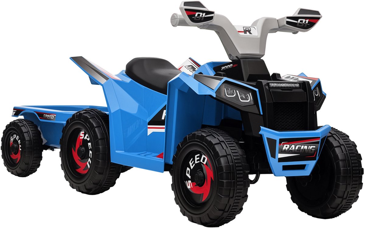 homcom kinderquad oplaadbaar met aanhanger blauw