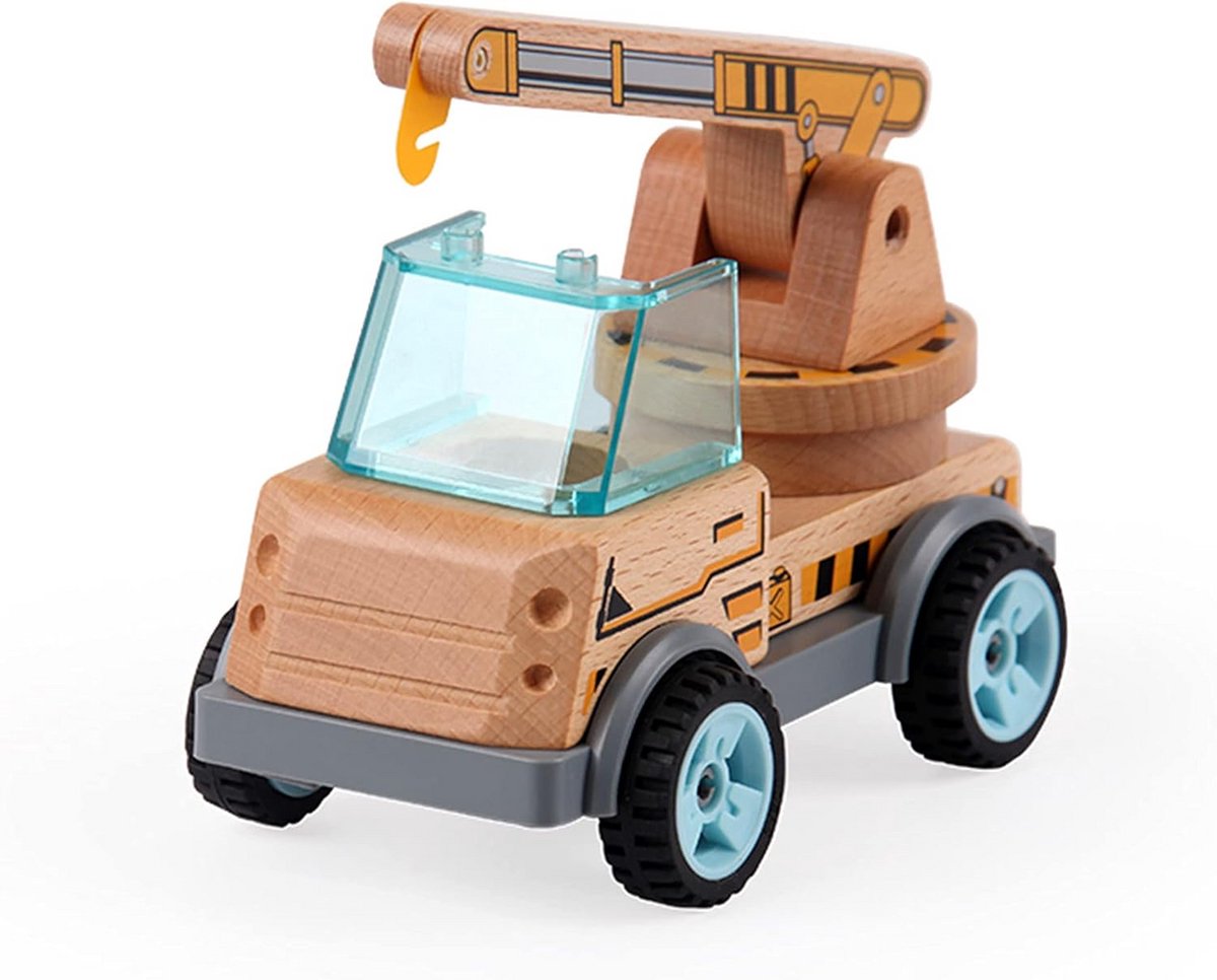 Houten Kraanwagen Speelgoed met Draaibare Arm en Authentieke Cabine Speelgoedkruiwagen kopen online