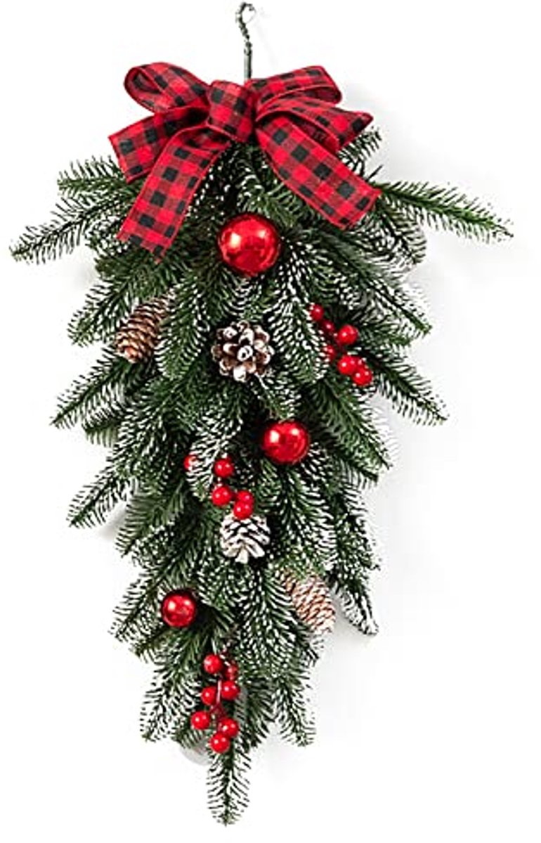 kerst guirlandes kunstmatige dennennaalden bessen guirlande deur guirlande wandkrans met strik kerstkrans voor wanddecoratie en deurdecoratie