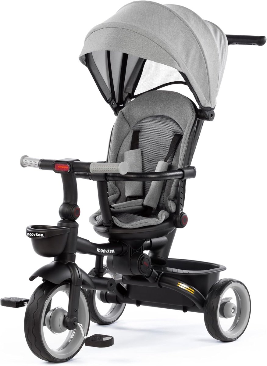 Kinder Driewieler met Duwstang vanaf 1 Jaar – 360° Draaiende Zitting, 4-in-1 Multifunctionele Loopfiets – Veilig met 3-Puntsgordel en Veiligheidsbeugel – Grijs Driewieler kopen online