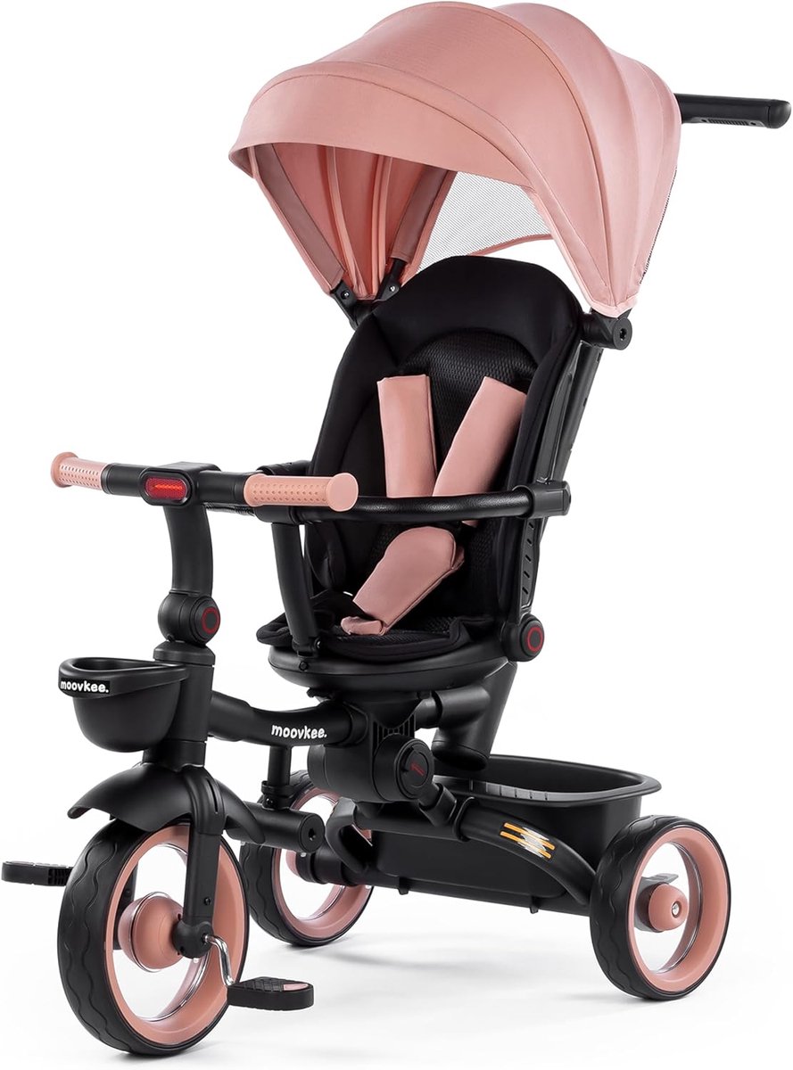 kinder driewieler met duwstang vanaf 1 jaar 360 draaiende zitting 4 in 1 multifunctionele loopfiets veilig met 3 puntsgordel en veiligheidsbeugel roze
