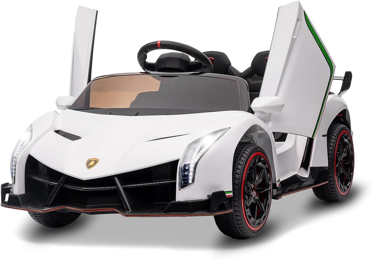 kinder elektrische auto 12v 2x35w afstandsbediening 3 snelheden led muziek vanaf 3 jaar wit