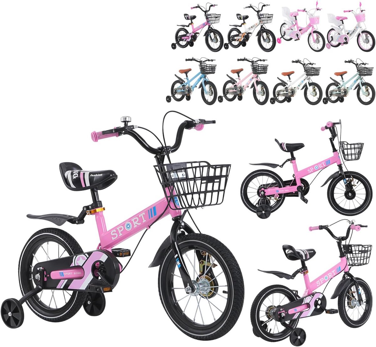 kinderfiets 12 14 16 inch met mand en steunwielen voor kinderen van 2 tot 8 jaar