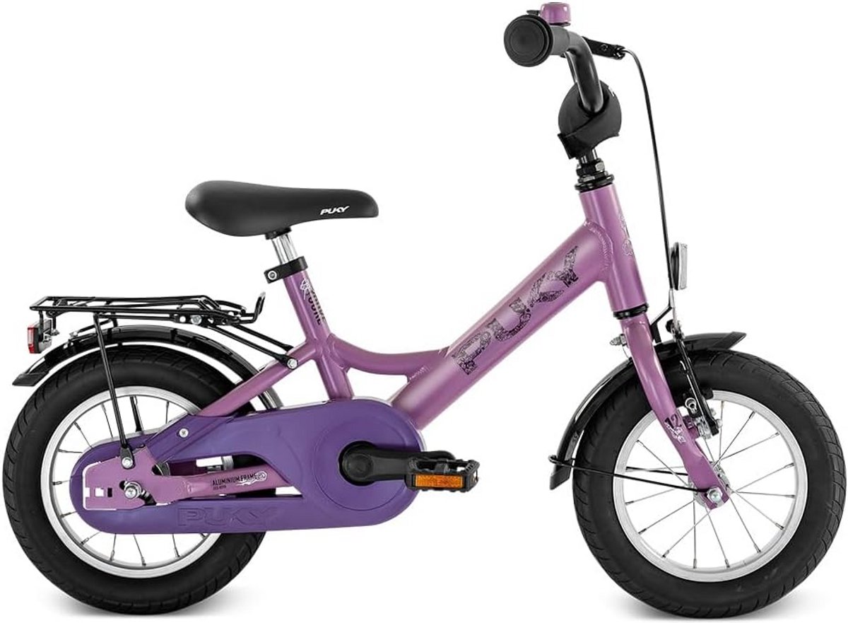 kinderfiets 12 inch lichtgewicht aluminium paars met lage instap