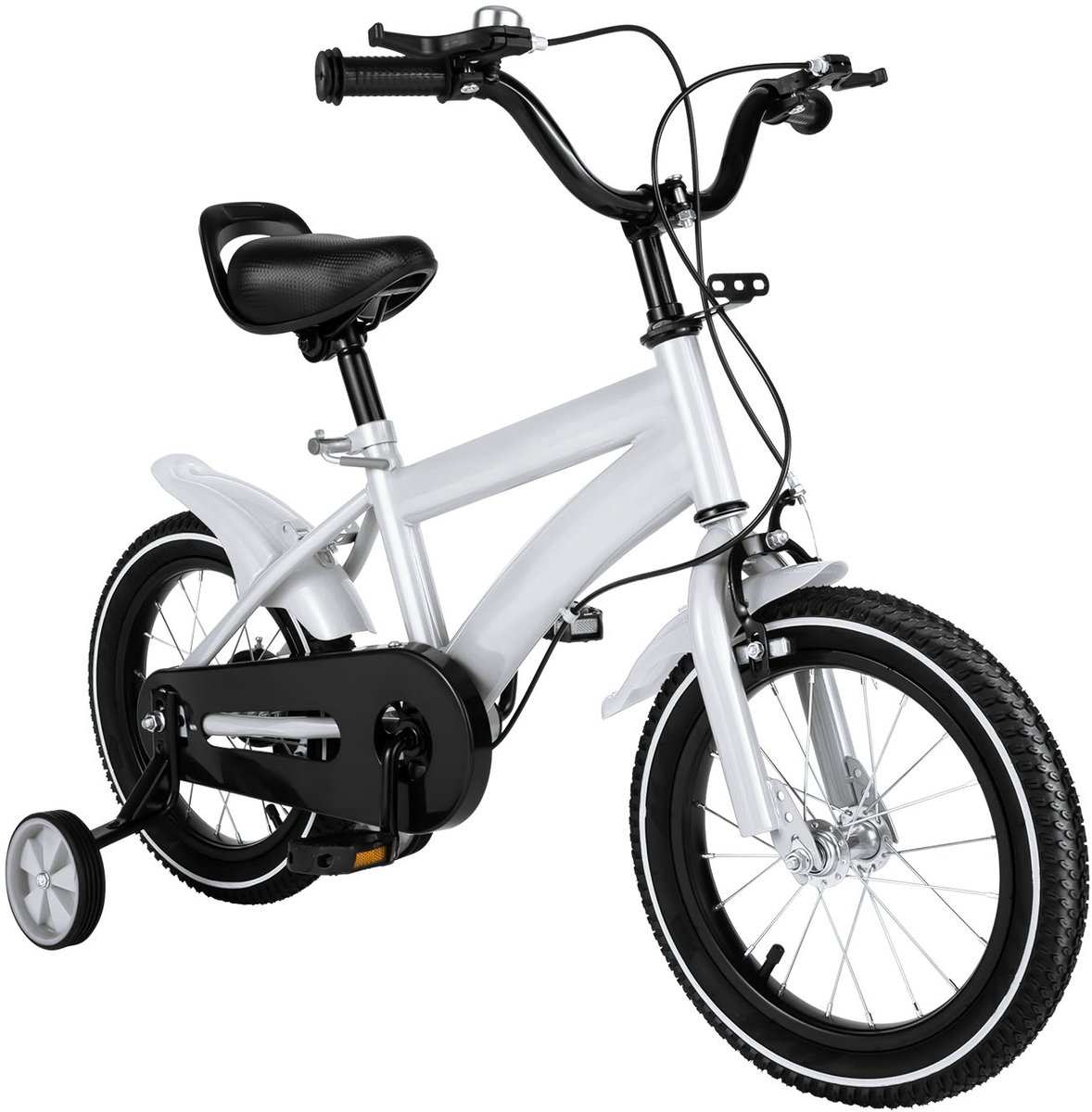 kinderfiets 14 inch fiets jongens meisjes wit frame van koolstofstaal met zijwieltjes voor cadeau