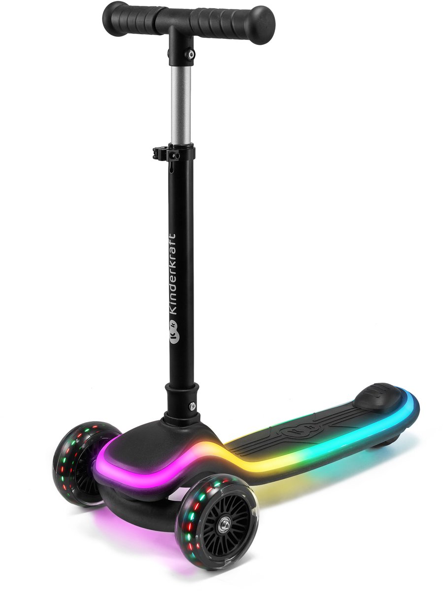 Kinderkraft RAKET - 3-Wiel kinderstep vanaf 2 jaar tot 50 kg - Wielen met RGB LED's - Opvouwbaar in 2 seconden - Verstelbaar stuur - Zwart Step kopen online