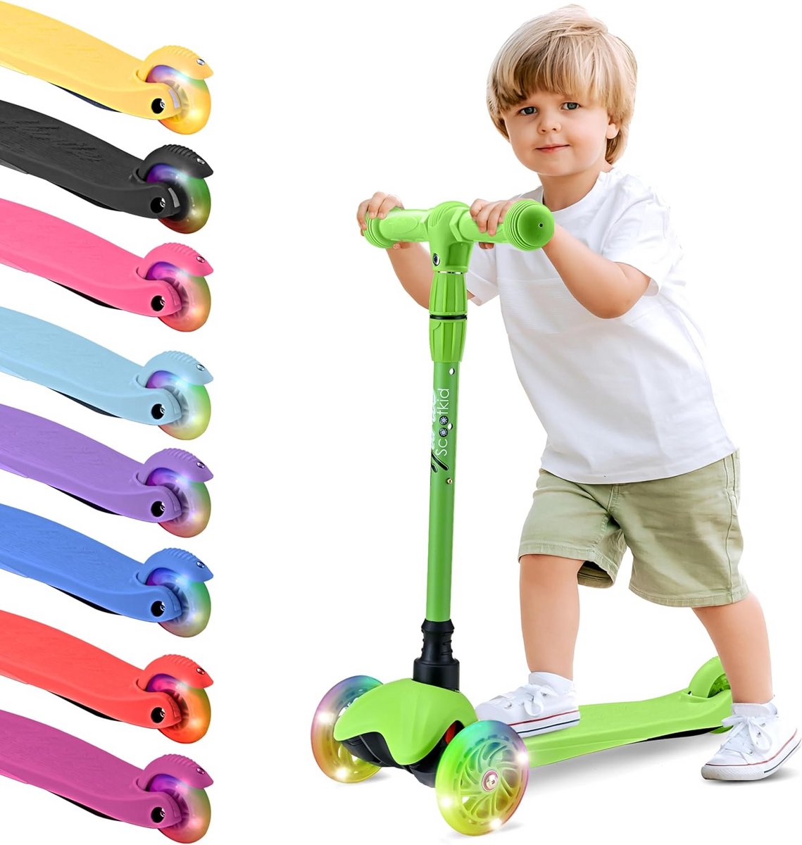 kinderscooter met led wielen en drie wiel stabiliteit voor peuters