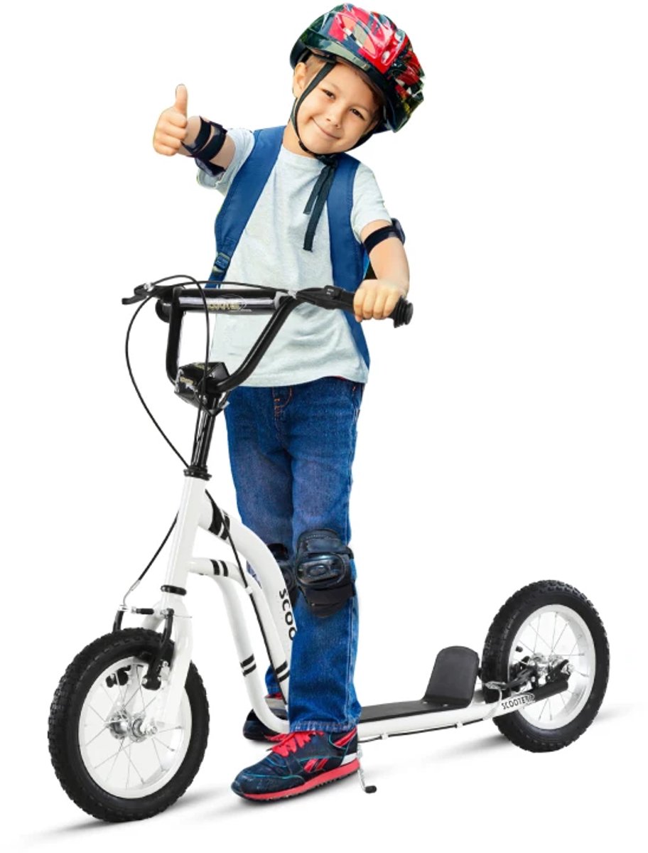 Kinderstep - Kinderstepjes met 12-inch luchtbanden en Handrem - Step - Stadsstep - Stuurhoogte: 85-95 cm - Speelgoed Jongens/Meisjes vanaf 5 jaar - Tieners & Volwassenen - Draagkracht tot 100 kg - Wit Step kopen online