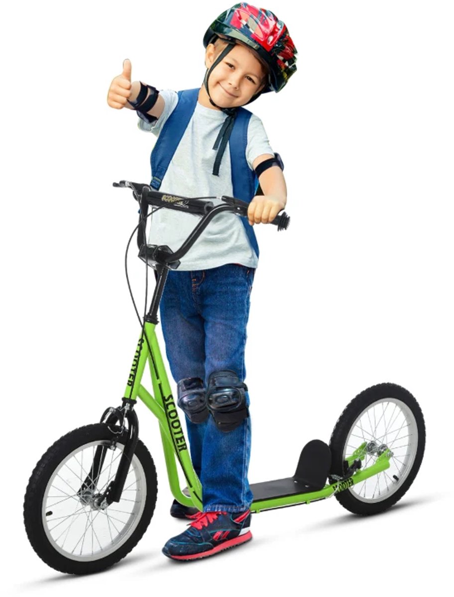 kinderstep kinderstepjes met 16 inch luchtbanden en handrem step stadsstep stuurhoogte 90 96 cm speelgoed jongens meisjes 5 12 jaar draagkracht tot 100 kg groen