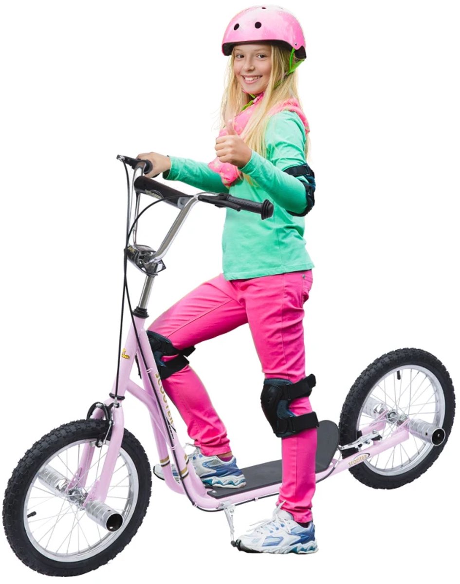 kinderstep kinderstepjes met 16 inch luchtbanden en handrem step stadsstep stuurhoogte 92 100 cm speelgoed jongens meisjes 5 12 jaar draagkracht tot 100 kg roze