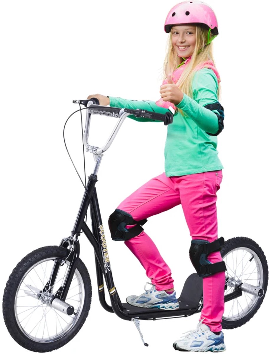 Kinderstep - Kinderstepjes met 16-inch luchtbanden en Handrem - Step - Stadsstep - Stuurhoogte: 92-100 cm - Speelgoed Jongens/Meisjes 5-12 jaar - Draagkracht tot 100 kg - Zwart Step kopen online