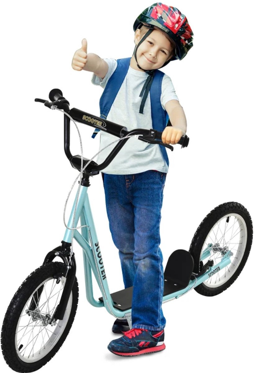 kinderstep kinderstepjes met 16 inch luchtbanden mandje en handrem step stadsstep stuurhoogte 90 96 cm speelgoed jongens meisjes 5 12 jaar draagkracht tot 100 kg lichtblauw