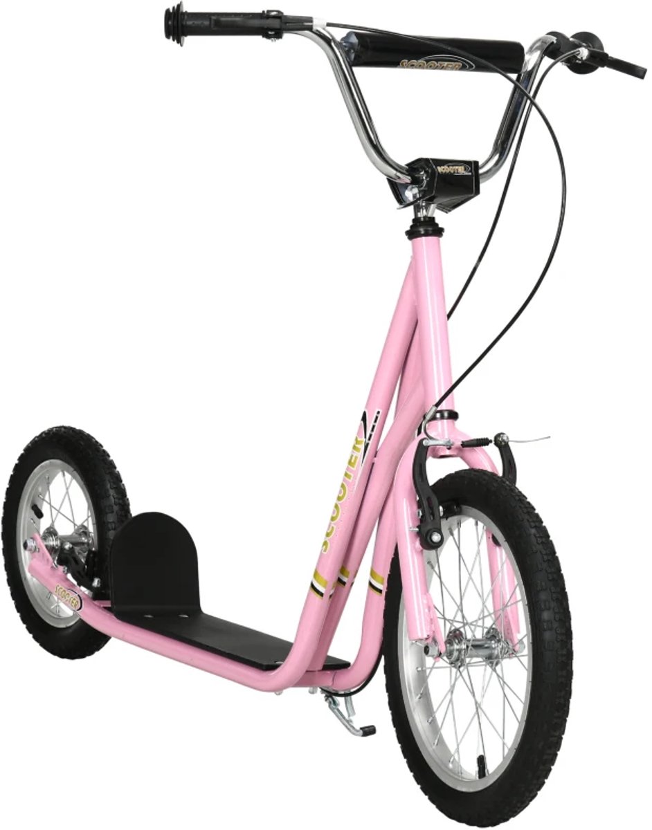 Kinderstep - Kinderstepjes met Luchtbanden en Handrem - Step - Stuurhoogte: 92-100 cm - Antislip Platform - Speelgoed Jongens/Meisjes vanaf 5 jaar - Tieners & Volwassenen - tot 100 kg - Roze Step kopen online