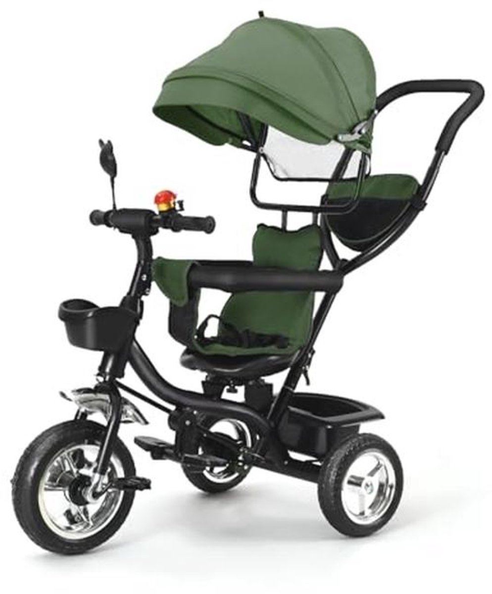 Kinderwagen met drie wielen 3 / tot 25 kg / met één hand inklapbaar / licht - 7,5 kg / bekerhouder inbegrepen / grote mand (groen) Driewieler kopen online