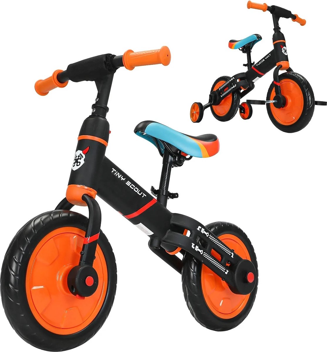 Loopfiets - 4 in 1 - Loopfiets jongens - Kinderfiets - Fiets jongens - Driewieler - Oranje Loopfiets kopen online