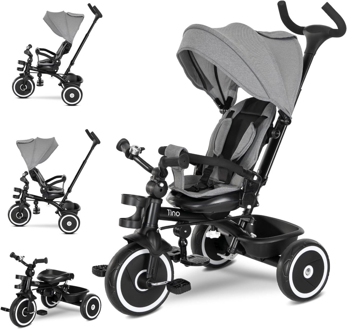 loopfiets driewieler voor kinderen vanaf 1 jaar met duwstang en veiligheidsgordel