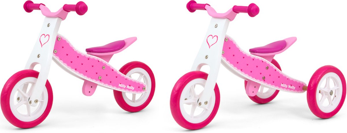 Milly Mally Loopfiets/Driewieler 2in1 Look - Hart/Roze Loopfiets kopen online