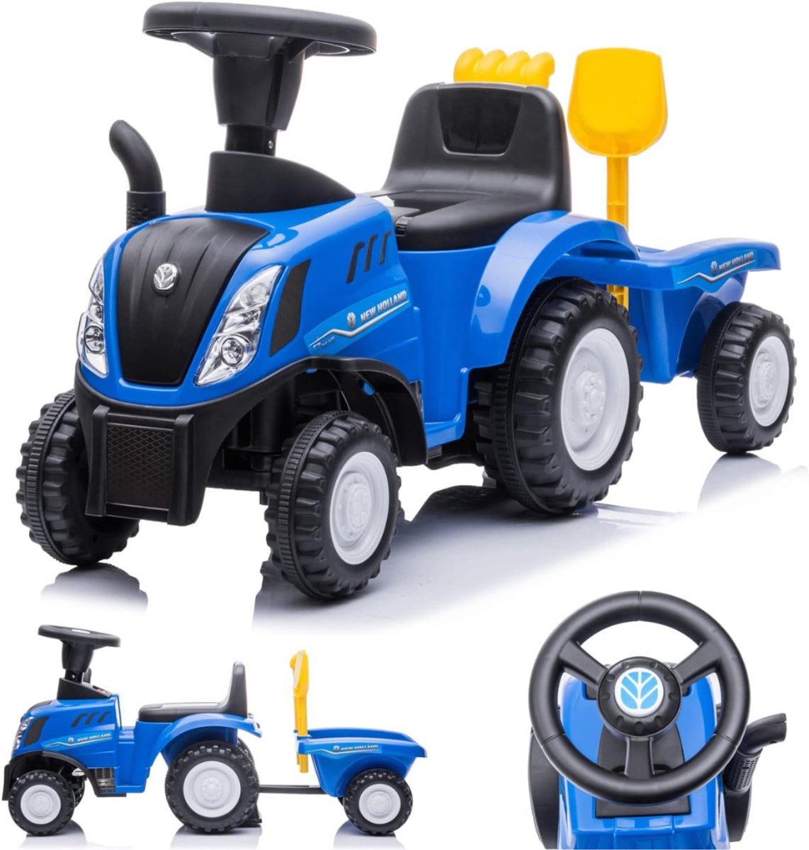 mmp looptractor loopauto loop tractor met aanhangwagen en hoorn 56x29x43cm geel