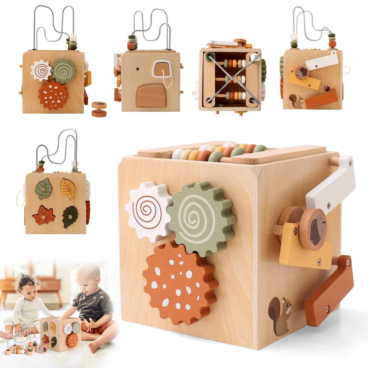 montessori motoriek kubus houten speelgoed baby activiteitenkubus multifunctioneel 5 in 1 montessori speelgoed houtkleurige activiteitenkubus