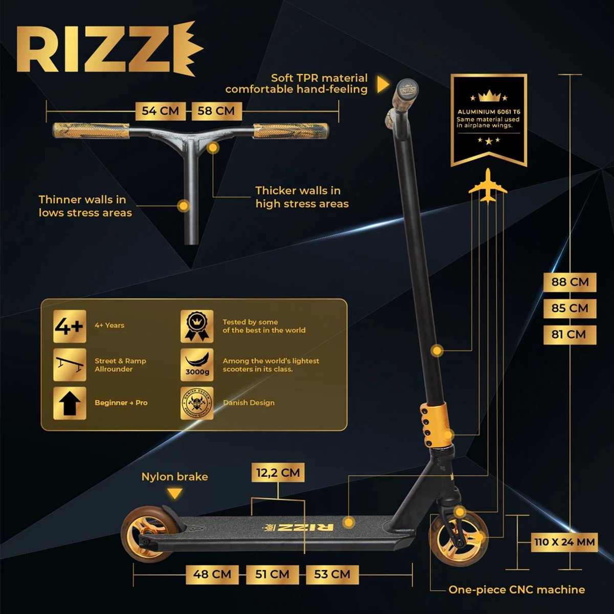 NKD Rizz Stuntstep Black Gold Step kopen online