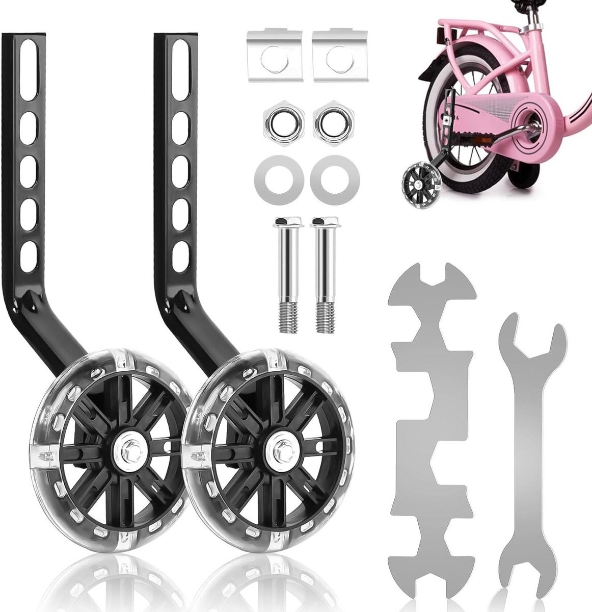 Nordivar - Universele Fietssteunwielen voor Kinderfiets, Verstelbaar en Veilig met Flash Wielen - Geschikt voor 12-20 Inch Fietsen Kinderfiets kopen online