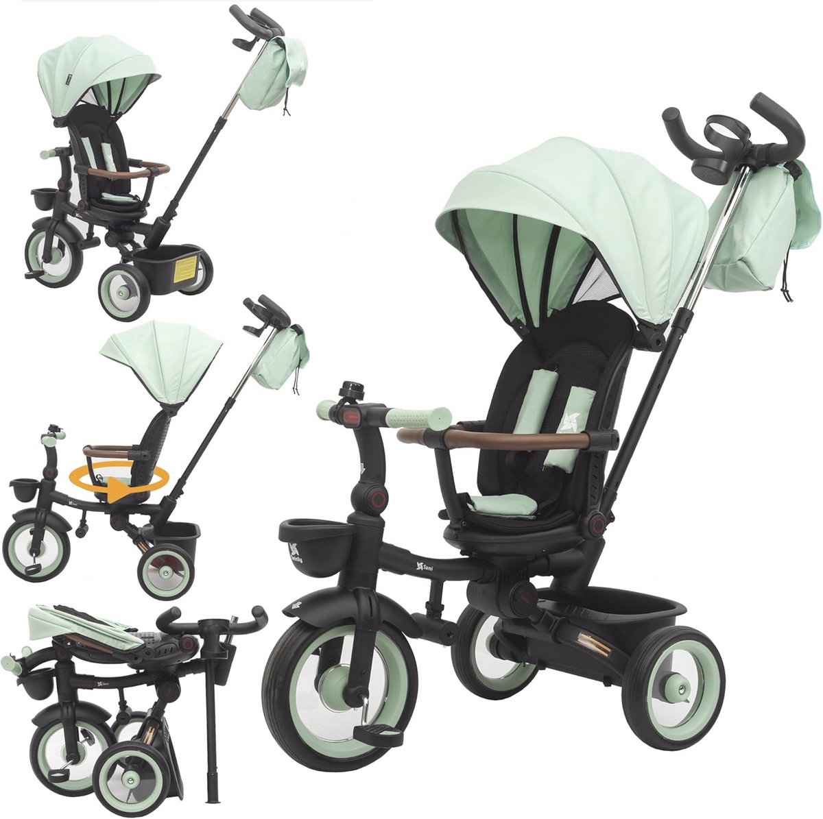 opvouwbare driewieler voor baby s en peuters met draaistoel en 360 draaibaar