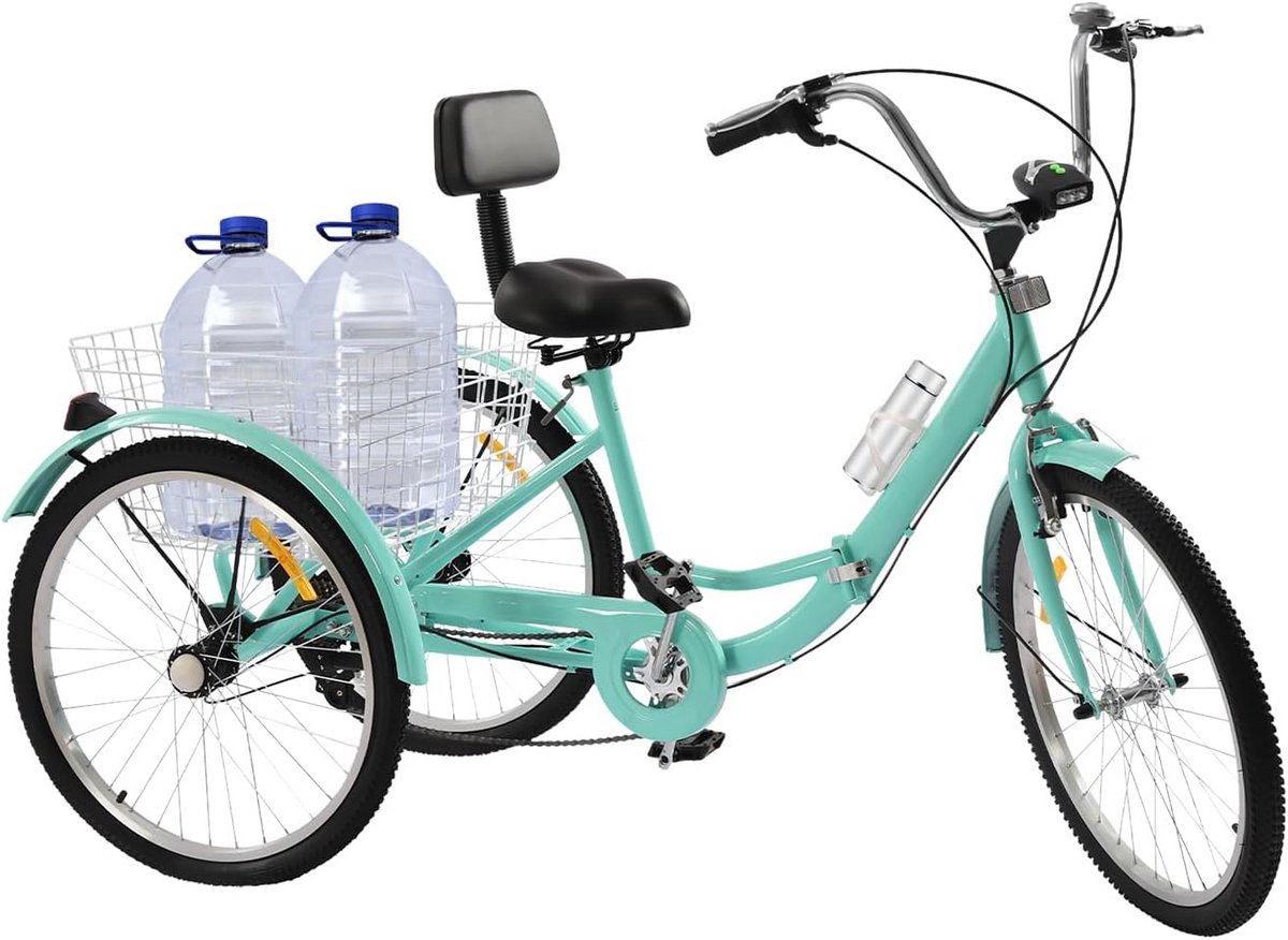 opvouwbare driewieler voor volwassenen 24 inch met 7 versnellingen en grote boodschappenmand