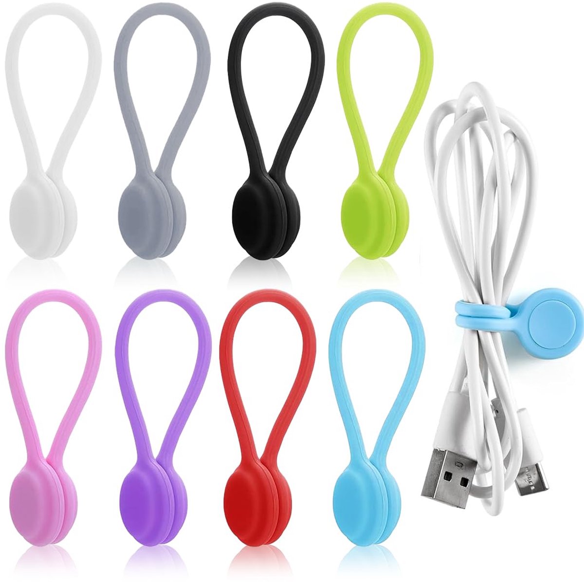 Pack of 8 Silicone Magnetic Cable Ties, Reusable, for USB Cable, Ideal for Office, School and Home Skateonderdeel kopen online