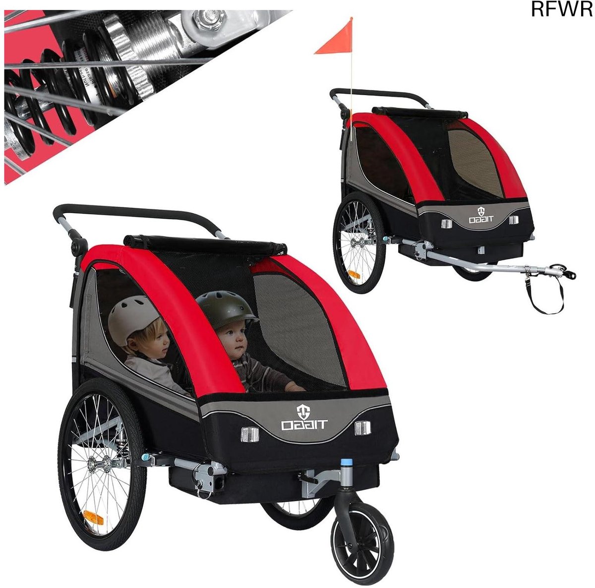RFWR® 2-in-1 Kinderaanhanger en Jogger met Draaibaar Voorwiel en Vering, Rood Driewieler kopen online