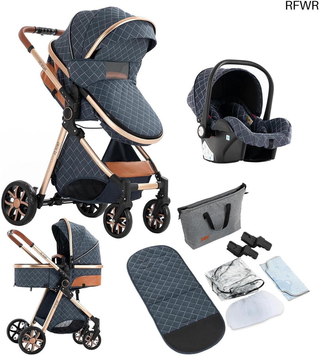 rfwr 3 in 1 kinderwagen met aluminium frame veelzijdige trio kinderwagen voor pasgeborenen