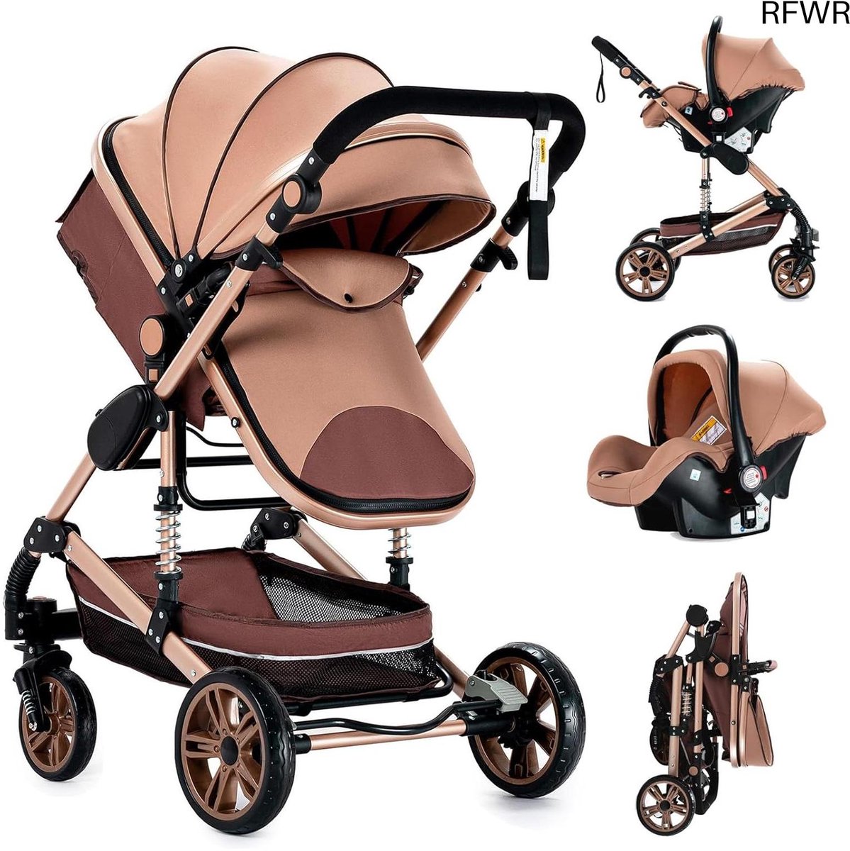 RFWR® 3-in-1 Opvouwbare Kinderwagen voor Baby's - Hoge Zichtbaarheid en Multifunctioneel Reis systeem Driewieler kopen online