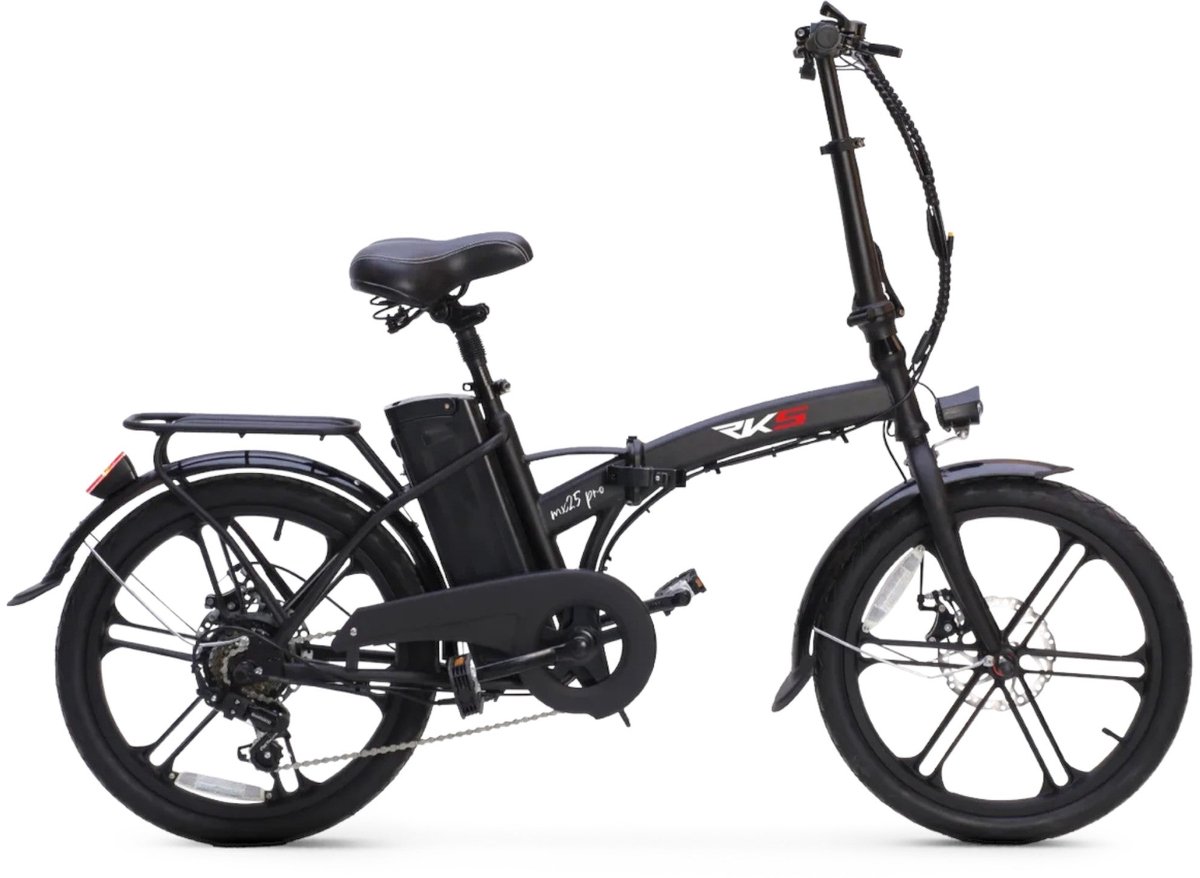 rks mx25 pro elektrische vouwfiets mat zwart 20x1 95 inch accu 36v 8ah 250w motor shimano 6 versnellingen