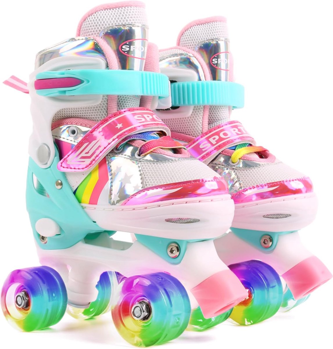 rolschaatsen voor kinderen verstelbare quad roller skates met 8 pu light up wielen knipperende kinderskates voor jongens en meisjes instelbare maat roze s 27 32