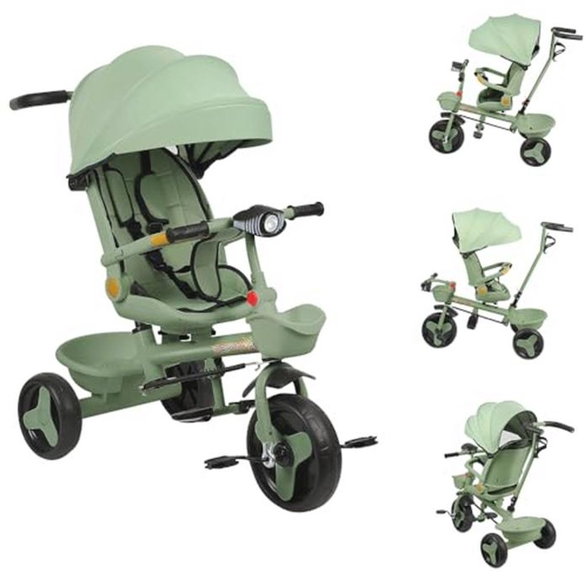 schaalbare 4 in 1 driewieler voor baby s met omkeerbaar zitje en inklapbaar zonnescherm