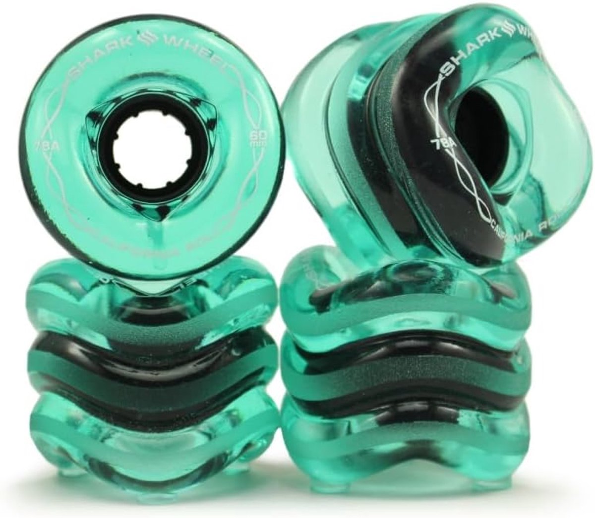 Shark Wheel 60mm Longboard Cruising Wielen Transparent Emerald, DNA Formula, Set van 4 Skateonderdeel kopen online