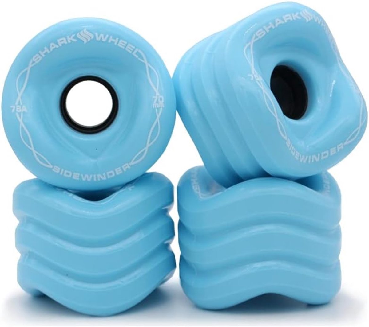 Shark Wheel Skating Wheels, Sidewinder 70mm 78a Longboard Wheels, Shark Longboarding Wheels (Ice Blue, 70mm) - Longboard Wielen Blauw Longboard kopen online