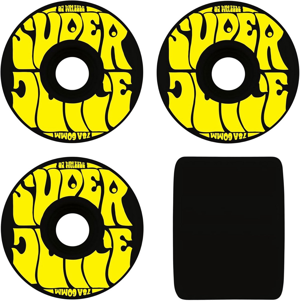 skateboad wielen 60mm 78a zwart geel all terrain urethaan