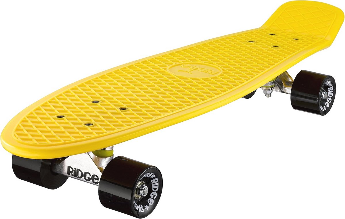 skateboard met grote dek van 69 cm voor grotere voeten in geel zwart