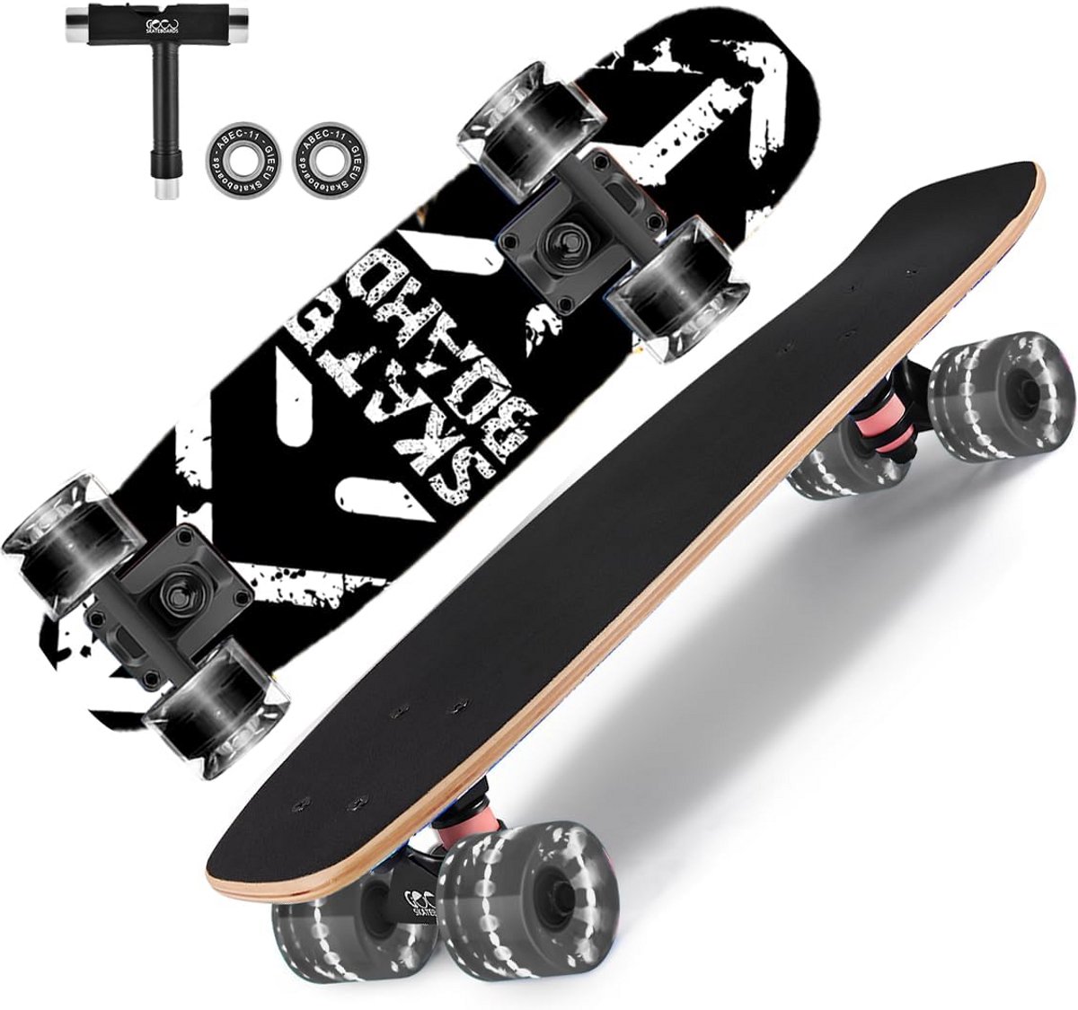 skateboard met kleurrijke knipperende wielen voor beginners en volwassenen 9 laags esdoorn skateboard met antislip oppervlak