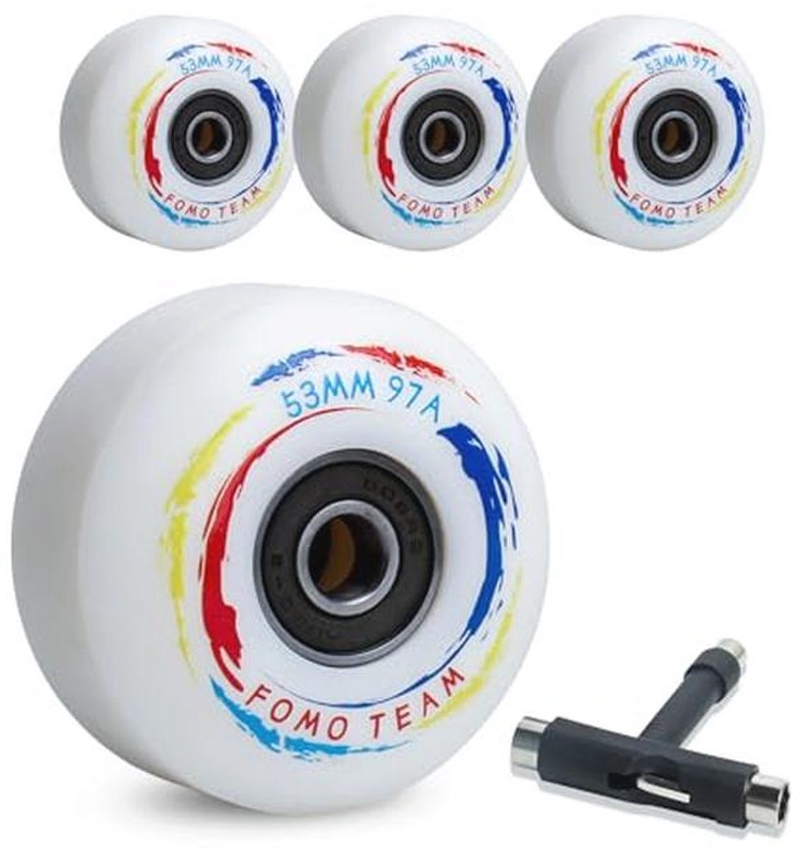Skateboard Wielen 53mm 97A - 4 Stuks met ABEC-9 Lagers en T-Tools Skateonderdeel kopen online