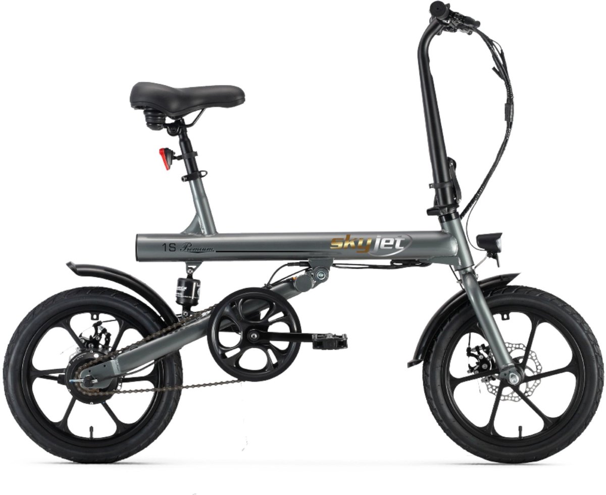 skyjet 1s elektrische fiets zilver 16x1 95 inch accu 36v 7 5ah 250w motor mechanische remmen