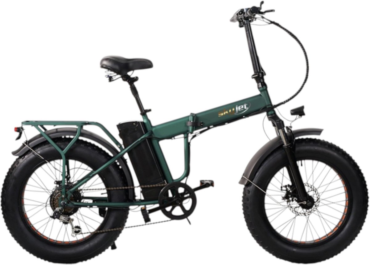 skyjet nitro pro elektrische vouwfiets groen 20x4 inch accu 36v 10ah 250w motor shimano 6 versnellingen