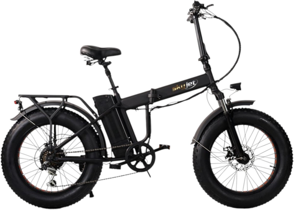 skyjet nitro pro elektrische vouwfiets mat zwart 20x4 inch accu 36v 10ah 250w motor shimano 6 versnellingen