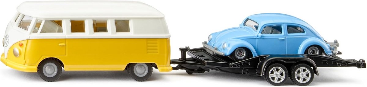 speelgoedset vw t1 bus met aanhanger en kever schaal 1 50 metaal