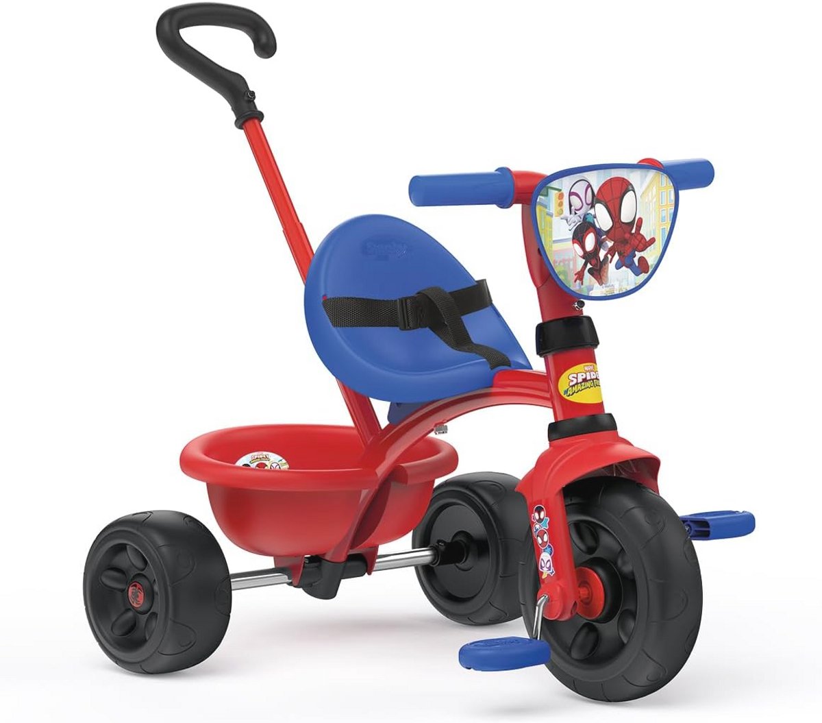 spidey driewieler met ouderstang voor kinderen vanaf 15 maanden veilig en verstelbaar