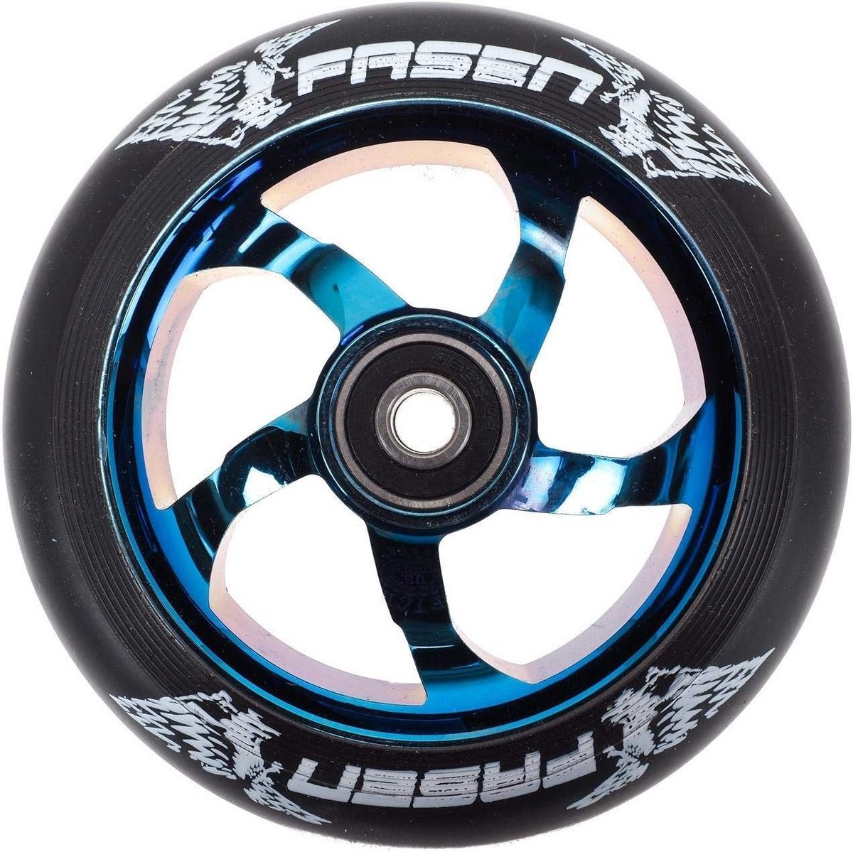 stuntstep wielen 110mm met abec 9 lagers blauw neochrome