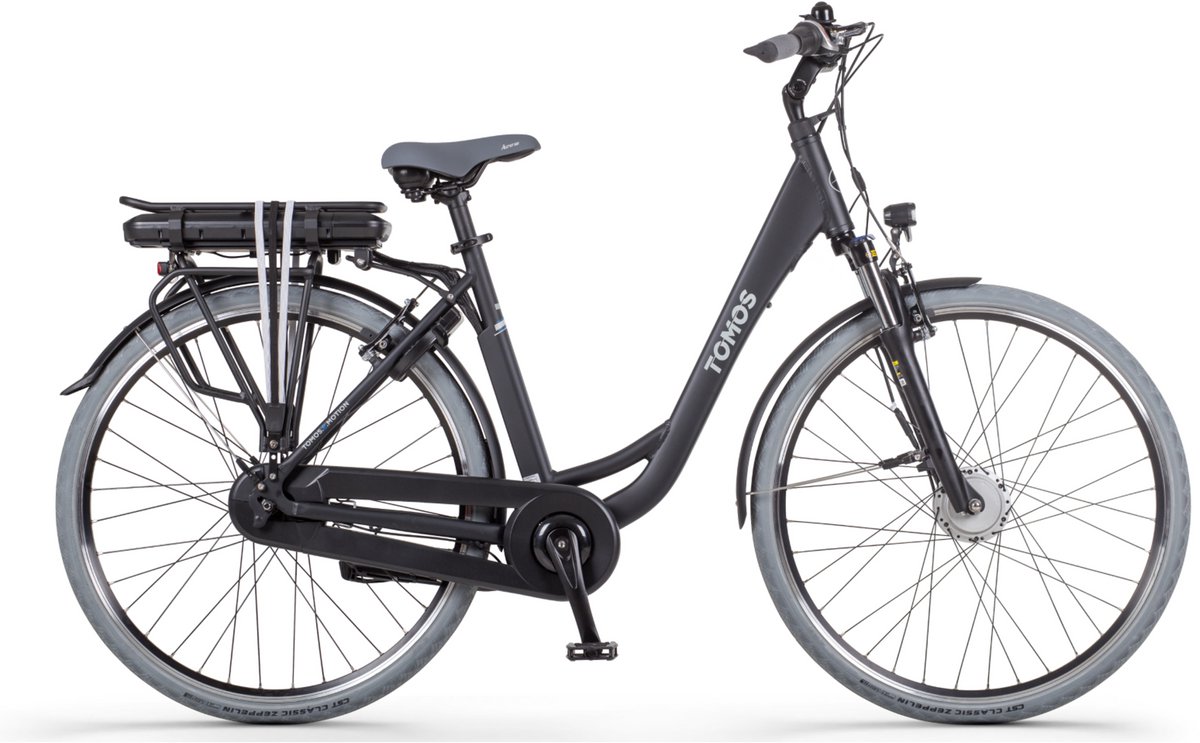 tomos eb 06 elektrische fiets mat zwart 28 inch 50 cm accu 522wh 250w ananda voorwielmotor shimano nexus 7 versnellingen v brake remmen